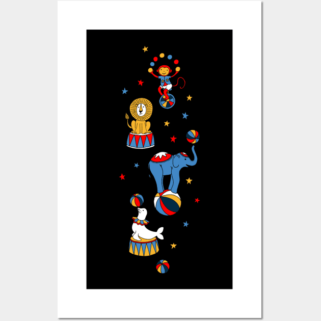 Little Circus Stars on Black Wall Art by micklyn